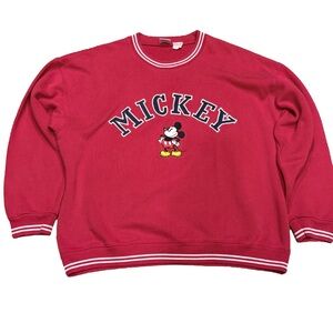 Vintage Disney Mickey Mouse Embroidered Crewneck Sweatshirt 90s Red Black Sz XL